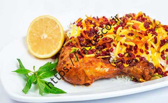 طرز تهیه مرغ پرتقالی با زعفران پلو زرشک برنج بومادران